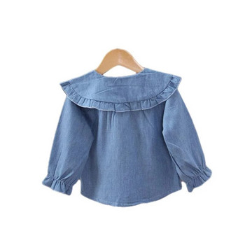 Νέα Άνοιξη Φθινόπωρο 2 3 4 5 6 8 10 Χρόνια Παιδικά Ρούχα Που κάτω λαιμόκοψη μακρυμάνικο τζιν μπλούζα πουκάμισο για παιδιά κοριτσάκια