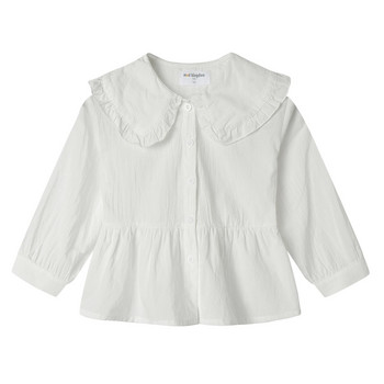 Mudkingdom Girls Shirt с дълъг ръкав Питър Пан яка Блуза за малки деца Памучно облекло с щампи на точки Плътен цвят Пролет Есен