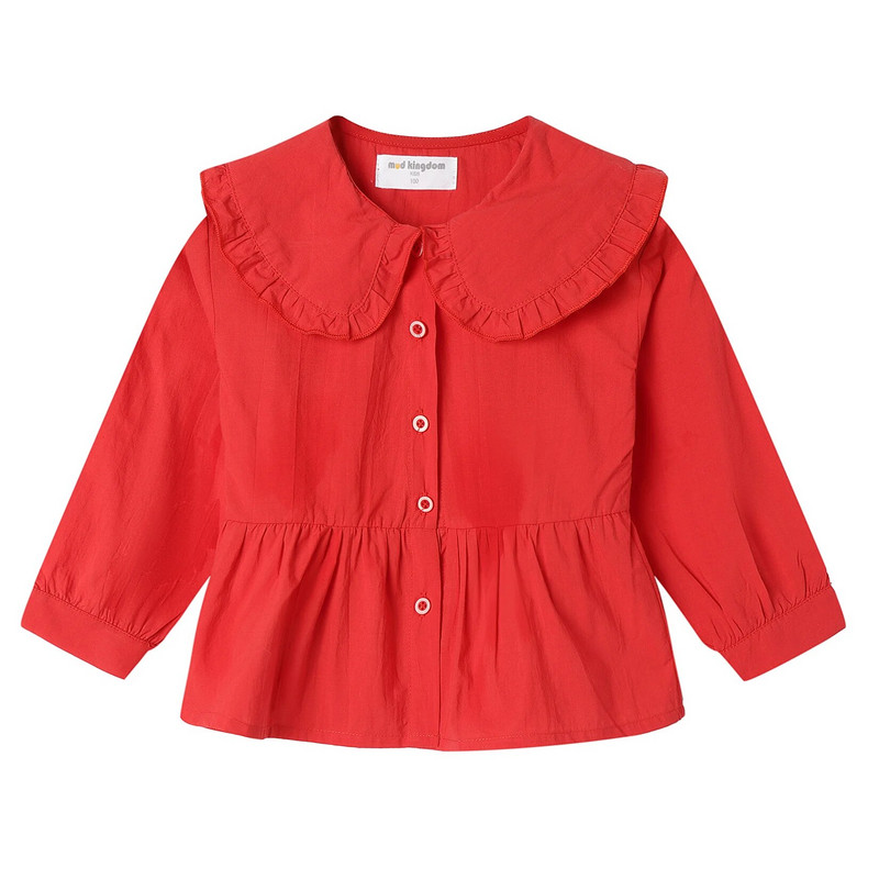 Mudkingdom Κοριτσίστικο πουκάμισο μακρυμάνικο Peter Pan Μπλούζα με γιακά για νήπια Ρούχα με στάμπα βαμβακερά με κουκκίδες Μονόχρωμη Άνοιξη Φθινόπωρο