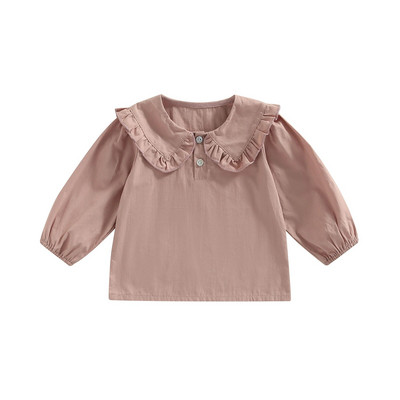 1-5 ani Copii mici Fete Cămăși Bluze în carouri/Guler de păpușă de culoare uni Cămăși cu mânecă lungă Primăvară Toamnă Moda Casual Topuri