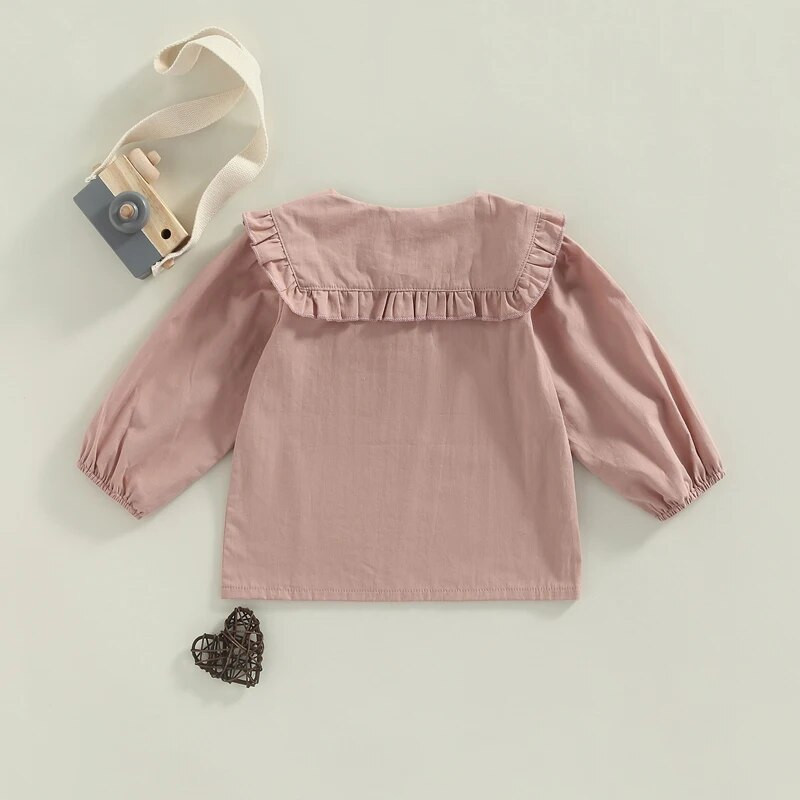 1-5 ani Copii mici Fete Cămăși Bluze în carouri/Guler de păpușă de culoare uni Cămăși cu mânecă lungă Primăvară Toamnă Moda Casual Topuri