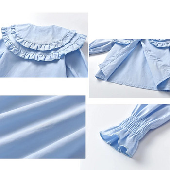 Βρεφικά κοριτσίστικα μπλούζες Παιδικά λευκά μπλε πουκάμισα 2024 Άνοιξη φθινόπωρο γιακά μπλουζάκια κούκλας 1 έως 6 ετών Παιδικά ρούχα κορεατικού στυλ