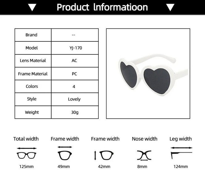 2023 Ochelari de soare de modă în formă de inimă pentru copii, negru, roșu, ochelari de soare cu ramă mică, vintage, băieți, fete, copii, ochelari de soare