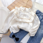 2023, primăvară, toamnă, coreeană, pentru copii, fete, cămăși din bumbac cu mânecă lungă, versatil, solid, pentru copii, fete, bluză pentru copii mici, topuri pentru fete