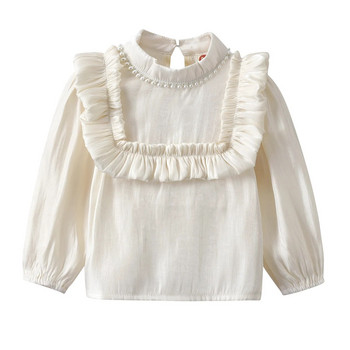 2023 Пролет Есен Корейски детски ризи за момичета Памучни ризи с дълъг ръкав Универсални детски плътни блузи за бебета и момичета Горнища за малки момичета