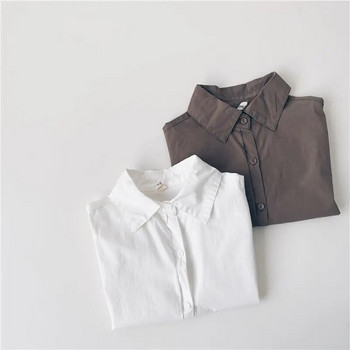 Παιδικό πουκάμισο για την άνοιξη και το φθινόπωρο Νέο για αγόρια, βαμβακερό μονόχρωμο πουκάμισο Κορεατικής έκδοσης Παλτό Baby\'s Shirt Fashion