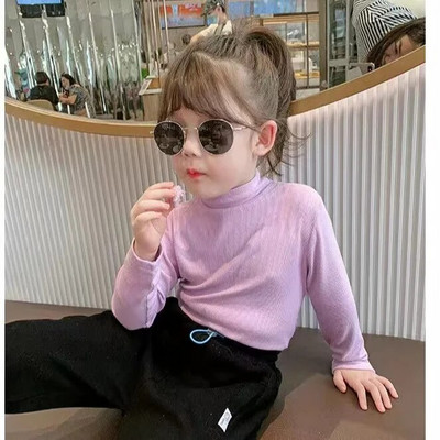 Topuri cu mânecă lungă pentru fetiță, 100% bumbac, tricou solid, cămașă cu gâtul țesut, pentru haine pentru copii pe care le poartă copiii