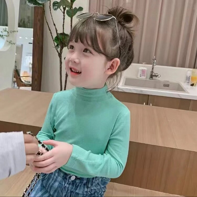 Topuri cu mânecă lungă pentru fetiță, 100% bumbac, tricou solid, cămașă cu gâtul țesut, pentru haine pentru copii pe care le poartă copiii