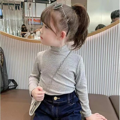 Topuri cu mânecă lungă pentru fetiță, 100% bumbac, tricou solid, cămașă cu gâtul țesut, pentru haine pentru copii pe care le poartă copiii