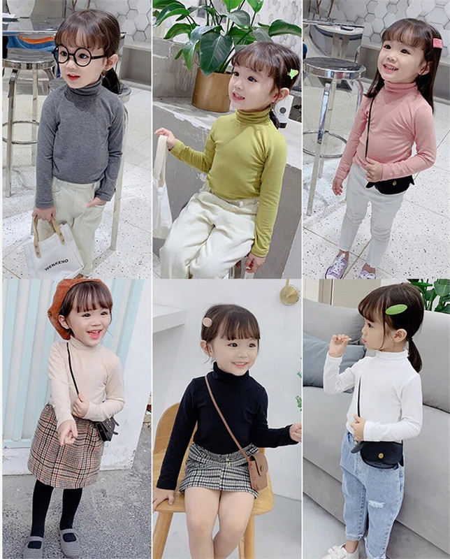 Topuri cu mânecă lungă pentru fetiță, 100% bumbac, tricou solid, cămașă cu gâtul țesut, pentru haine pentru copii pe care le poartă copiii