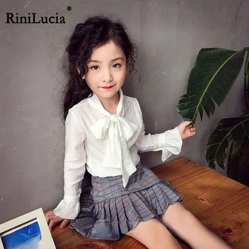 RiniLucia Κορεάτικες κορεάτικες κομψές μπλούζες για κοριτσάκια 2023 Παιδικά μακρυμάνικα μπλουζάκια φθινοπωρινά δαντέλα βολάν Χαριτωμένα παιδικά πουκάμισα Ρούχα