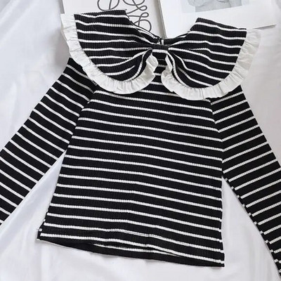2024. Proljeće Jesen Korejska moda Slatki pulover Chic Vintage Aesthetic Grace Elegantna majica Dječja odjeća Top s prugama za djevojke