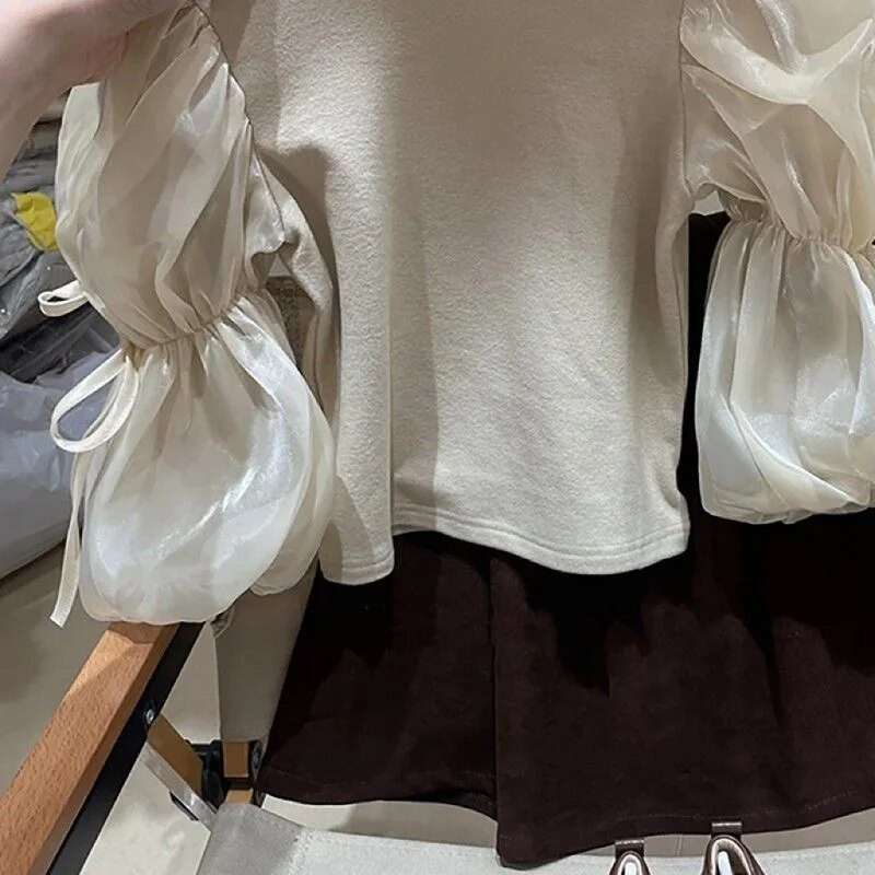 Madingi kūdikių medvilniniai marškinėliai pūstomis rankovėmis kūdikiams, mažiems mergaitėms, megztiniai ilgomis rankovėmis, viršutiniai vienspalviai drabužėliai kūdikiams 1-7