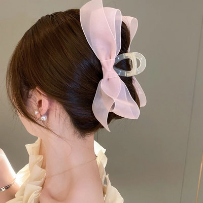 Panglică de mătase dulce cu ciucuri Agrafe cu gheare de păr cu fundă mare pentru femei, clemă elegantă cu fundă neagră, coadă de cal, clemă de păr, accesorii pentru călărie