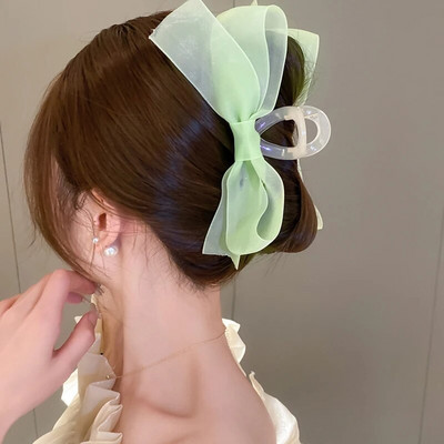 Panglică de mătase dulce cu ciucuri Agrafe cu gheare de păr cu fundă mare pentru femei, clemă elegantă cu fundă neagră, coadă de cal, clemă de păr, accesorii pentru călărie