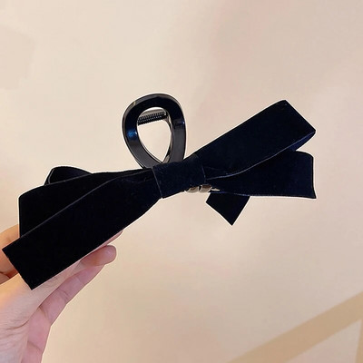 Panglică de mătase dulce cu ciucuri Agrafe cu gheare de păr cu fundă mare pentru femei, clemă elegantă cu fundă neagră, coadă de cal, clemă de păr, accesorii pentru călărie