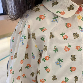 Παιδιά Βρεφικά κοριτσάκια Βαμβακερά πουκάμισα μπλούζας Μόδα Λουλούδια Bear Print Παιδικά νήπια μπλουζάκια Μακρυμάνικα Ρούχα Καλοκαίρι Άνοιξη