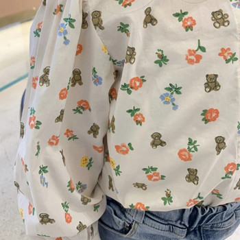 Παιδιά Βρεφικά κοριτσάκια Βαμβακερά πουκάμισα μπλούζας Μόδα Λουλούδια Bear Print Παιδικά νήπια μπλουζάκια Μακρυμάνικα Ρούχα Καλοκαίρι Άνοιξη