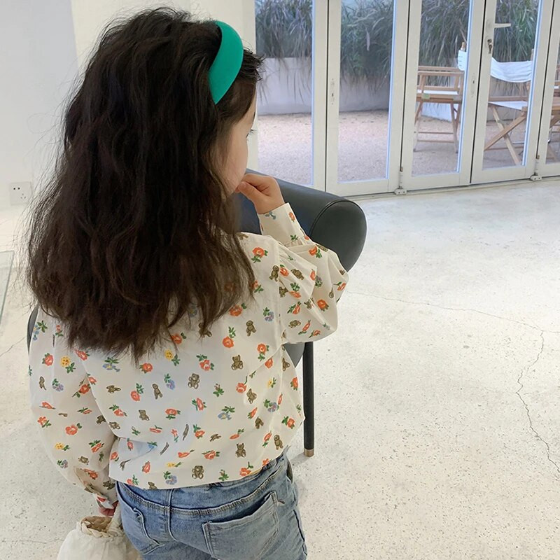 Copii Bebeluși Fete Bluză din bumbac Cămăși Flori de modă Imprimeu urs Copii Copii mici Topuri Haine cu mânecă lungă Vară Primăvară