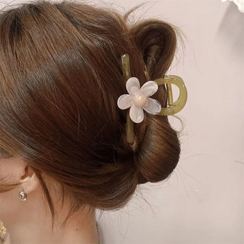 Елегантна щипка за коса с цветя за жени Прозрачна акрилна щипка за коса Грим за момичета Вдигната щипка за коса Универсални ежедневни аксесоари за коса