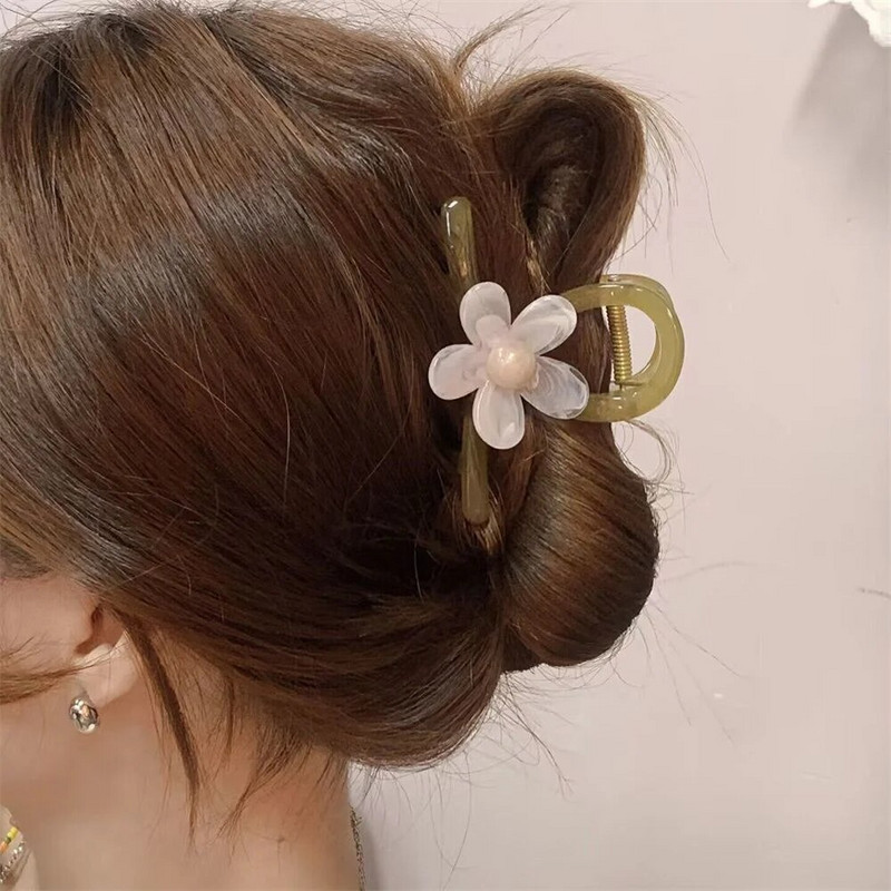 Κομψό Flower Hair Claw για γυναίκες Διαφανές ακρυλικό Hair Grab Girls Makeup Updo Hair Clip Ευέλικτο καθημερινά αξεσουάρ μαλλιών