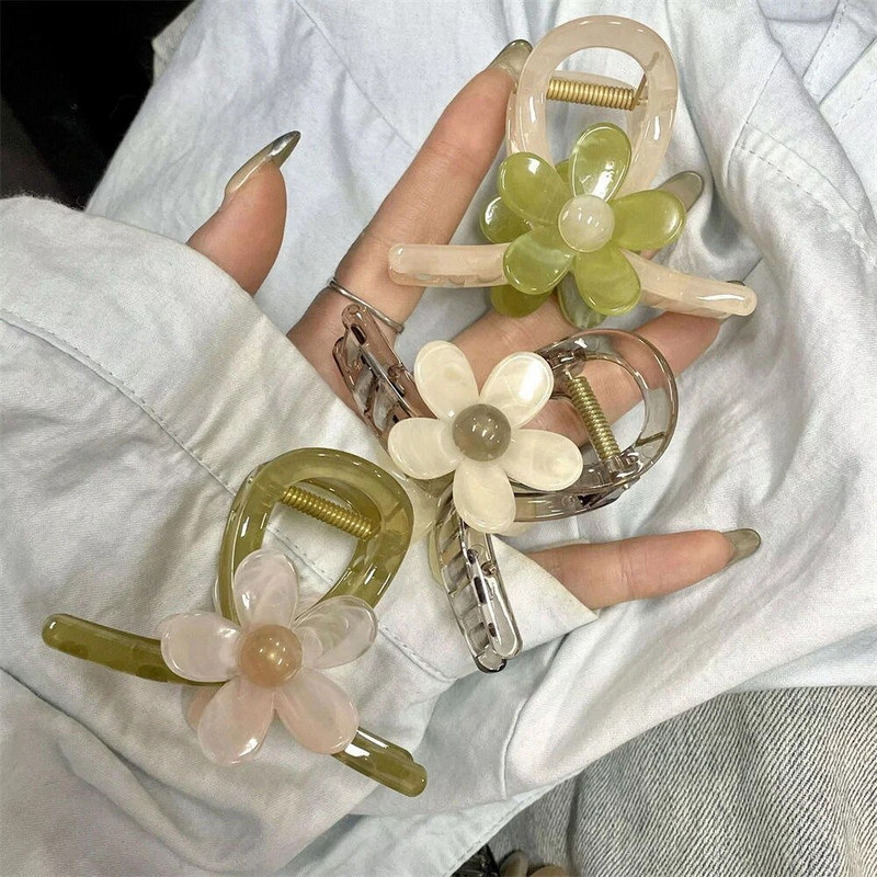 Κομψό Flower Hair Claw για γυναίκες Διαφανές ακρυλικό Hair Grab Girls Makeup Updo Hair Clip Ευέλικτο καθημερινά αξεσουάρ μαλλιών