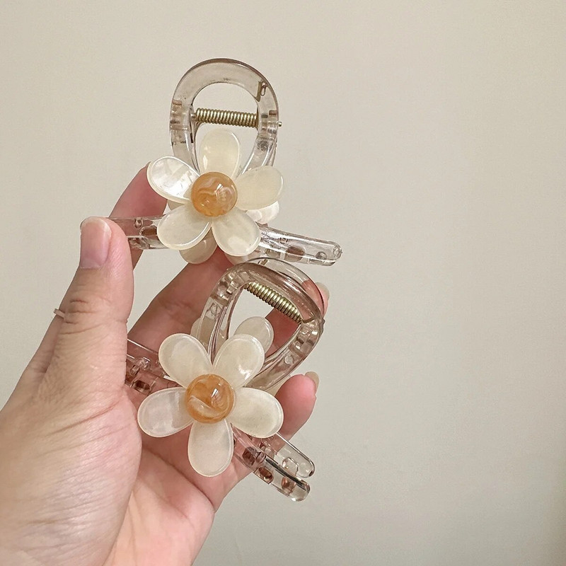 Κομψό Flower Hair Claw για γυναίκες Διαφανές ακρυλικό Hair Grab Girls Makeup Updo Hair Clip Ευέλικτο καθημερινά αξεσουάρ μαλλιών
