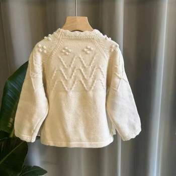 Пуловер за момичета Детски дантелен стил Детски дрехи Бебешки дебел плетен пуловер за момичета Детско облекло Горнище Детски пуловер