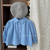 7353 2023 Μακρυμάνικη μπλούζα για κορίτσια Φθινοπωρινή Νέα μόδα Μπλε πουκάμισο για κορίτσια Παιδικά Μπλουζάκια Βρεφικά Ρούχα