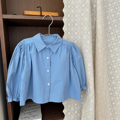 7353 2023 Μακρυμάνικη μπλούζα για κορίτσια Φθινοπωρινή Νέα μόδα Μπλε πουκάμισο για κορίτσια Παιδικά Μπλουζάκια Βρεφικά Ρούχα