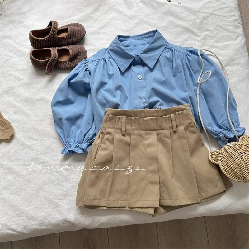 7353 2023 Μακρυμάνικη μπλούζα για κορίτσια Φθινοπωρινή Νέα μόδα Μπλε πουκάμισο για κορίτσια Παιδικά Μπλουζάκια Βρεφικά Ρούχα