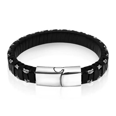 Jiayiqi Punk új bőr karkötő fekete fonat arany színű rozsdamentes acél karkötők férfiaknak ékszerek divat karácsonyi ajándékok