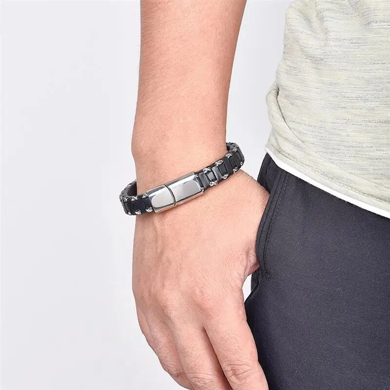 Jiayiqi Punk új bőr karkötő fekete fonat arany színű rozsdamentes acél karkötők férfiaknak ékszerek divat karácsonyi ajándékok