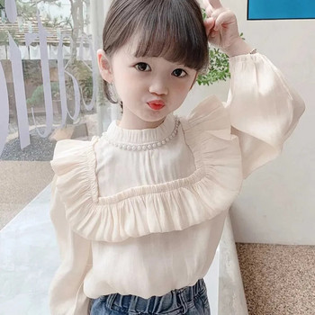 Бебешки тениски за момичета Детски блузи с дълги ръкави Памучна риза за малки деца Перлени горнища 2023 Пролет Есен Детски дрехи в корейски стил