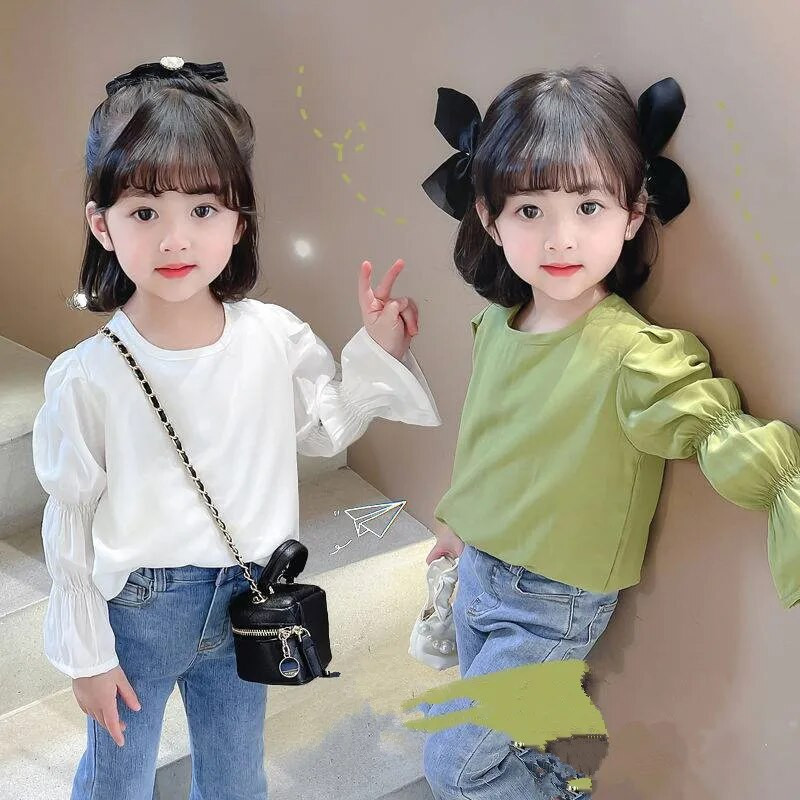 Cămăși șifon pentru copii Fată Toamnă primăvară Bluze Haine pentru copii Moda școală Fete Bluză Copii mici Tricouri 2-8 ani