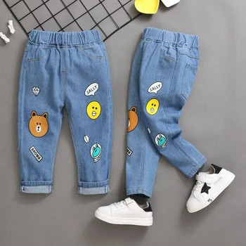Пролетни дънкови панталони за момчета и момичета с дупки Детски дрехи Детски дънки с анимационен принт Панталони за бебето Памучни ежедневни панталони 2-7 години