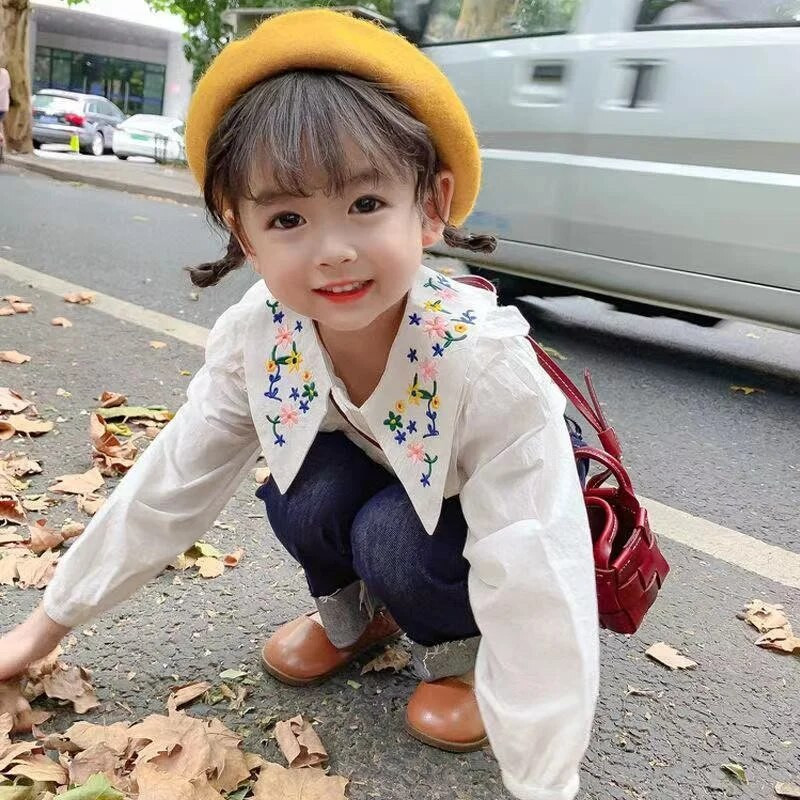 Haine pentru fetiță, cămăși de vară, tricou brodat drăguț cu mânecă lungă, bluză pentru fetițe, uniformă școlară, îmbrăcăminte pentru copii