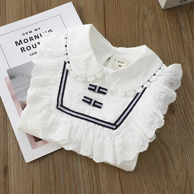 Bērnu Blūzes Krekli Skola Meitenēm Balti Topi Garām Piedurknēm Mežģīņu krekli Bērnu Krekls Mazuļu Toddler Pusaudžu Bērnu Apģērbi