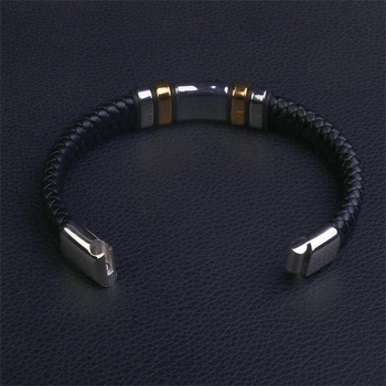 Κλασικό μαύρο υψηλής ποιότητας πλεκτό δέρμα από ανοξείδωτο ατσάλι με μαγνητική πόρπη βραχιόλι Ανδρικό γούρι μόδας casual κοσμήματα δώρο