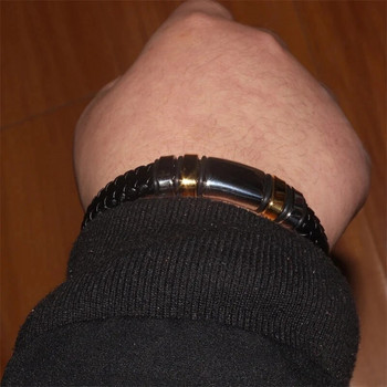 Класическа черна висококачествена ръчно плетена кожена гривна с магнитна катарама от неръждаема стомана Мъжки чар, модни ежедневни бижута, подарък