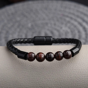 Δερμάτινο βραχιόλι υψηλής ποιότητας Lava Chakra Stone Beads Μαύρα Tiger Eye Βραχιόλια Βραχιόλια με μαγνητική πόρπη Αλυσίδα σχοινί πλεξούδας για άνδρες