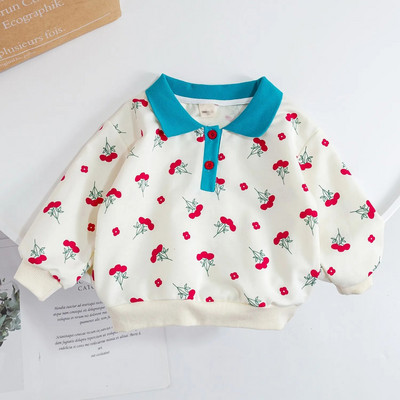 Lányok pulóver őszi új koreai rátét csipke szélű hajtóka hosszú ujjú póló baba divatos pulóver gyerek tavaszi felső