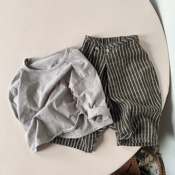 Детски ретро панталони от памук и лен на райета, пролет, есен, нови японски, ежедневни широки широки панталони за момчета и момичета WTP122