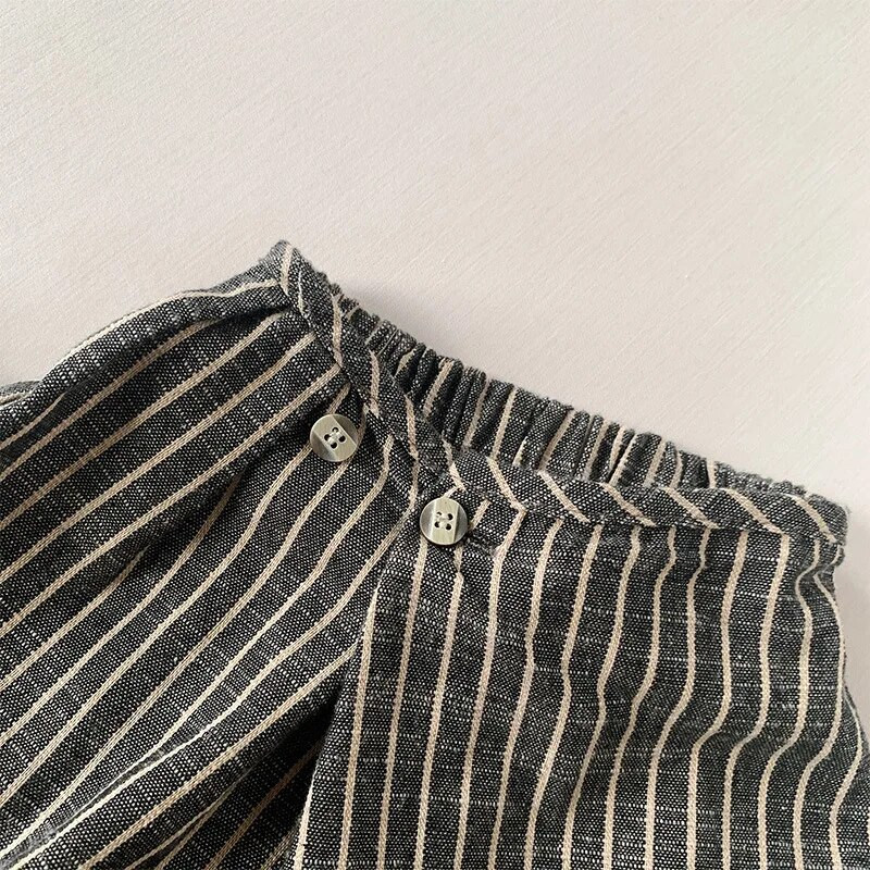 Pantaloni retro pentru copii din bumbac și in în dungi, primăvară, toamnă, noi, japonezi, băieți și fete, ocazional, largi, pantaloni largi WTP122