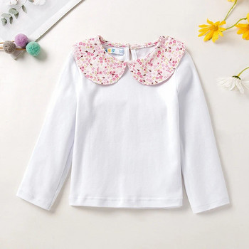 Ежедневни детски тениски за бебета и момичета Пролетна яка за кукли Бебешки момичета Тениска с дълъг ръкав Едноцветна тениска Детски дрехи 1-5 години