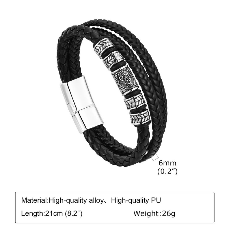 Mprainbow férfi kelta csomós varázskarkötők, 3 rétegű fekete fonott bőr kötéllánc csuklópánt, etnikai ajándékok neki ékszerek