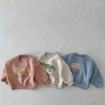 Пролетен пуловер за момчета с динозаври, есенен пуловер за бебета и момичета, риза с полар Топли горнища с дълъг ръкав, детско облекло, качулки с динозаври