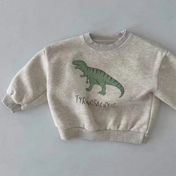 Пролетен пуловер за момчета с динозаври, есенен пуловер за бебета и момичета, риза с полар Топли горнища с дълъг ръкав, детско облекло, качулки с динозаври