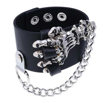 Διαφορετικά στυλ Skull Skeleton Chain Spikes Rivet Stud Φαρδιά μανσέτα PU Δερμάτινο Punk Gothic Rock Unisex Βραχιόλι Ανδρικά κοσμήματα