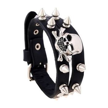 Διαφορετικά στυλ Skull Skeleton Chain Spikes Rivet Stud Φαρδιά μανσέτα PU Δερμάτινο Punk Gothic Rock Unisex Βραχιόλι Ανδρικά κοσμήματα